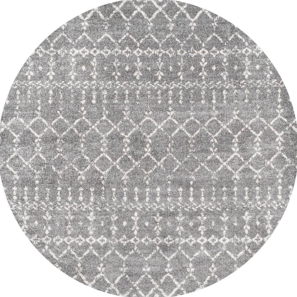 Gray and Ivory Round Synthetic Diamond Area Rug