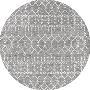 Moroccan HYPE Boho Vintage Diamond Gray/Ivory 7 ft. Round Area Rug