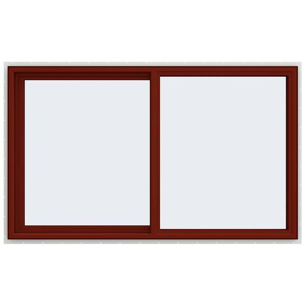 JELD-WEN 59.5 in. x 35.5 in. V-4500 Series Red Painted Vinyl Left-Handed Sliding Window with Fiberglass Mesh Screen