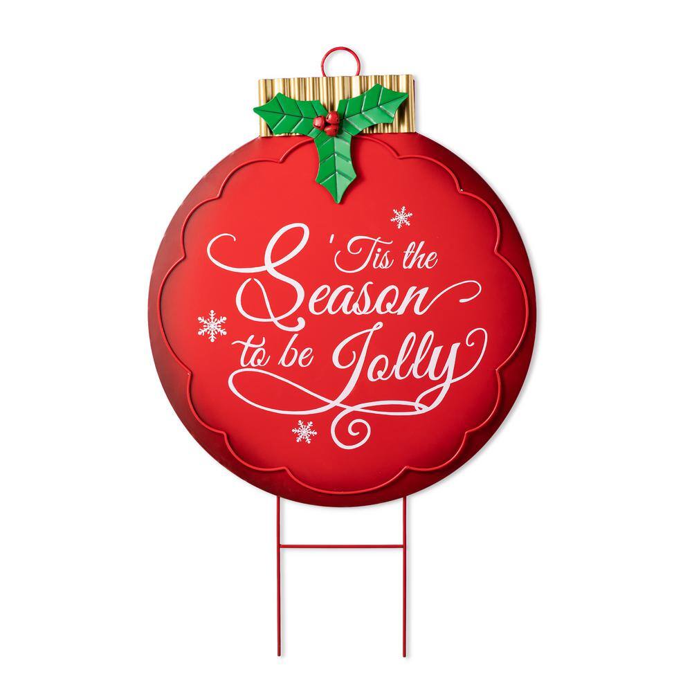 Glitzhome 32 in. H Large Metal Christmas Ornament Yard Stake or Wall ...