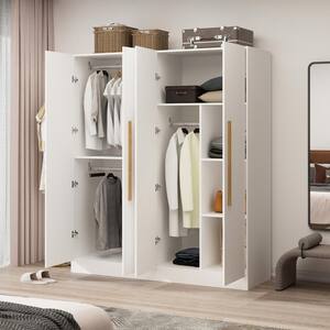 1-Piece White Wood Armoires, Hanging Rod, Storage Shelves (70.9 in. H x 63 in. W x 19.7 in. D) Bedroom Set with 4-Door
