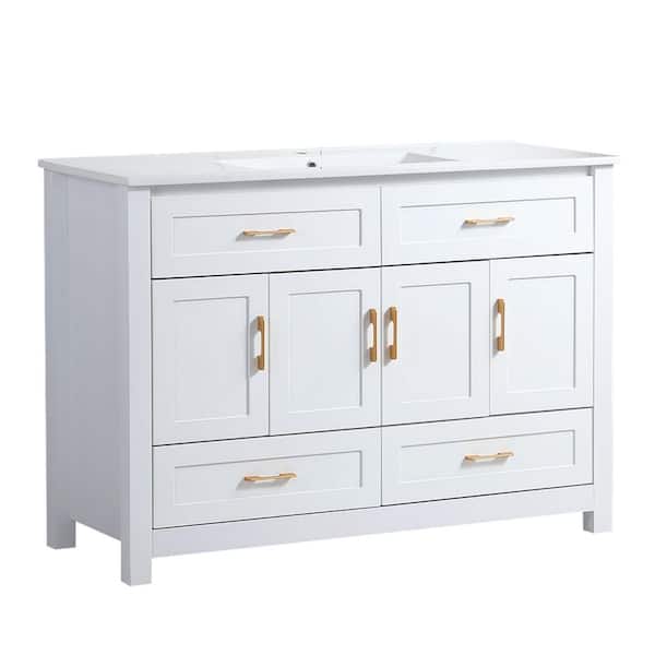 Saffi 46.93 in. W Freestanding Bath Vanity Cabinet without Top in White with 4 Soft Close Doors and 4 Drawers