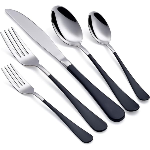 20-Piece Silver Stainless Steel Kitchen Black Handle Cutlery Set (Service for 4)