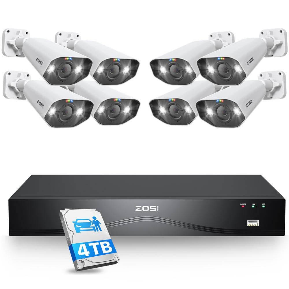 ZOSI 4K UHD 16Channel(Up to 24CH) 4TB POE NVR Surveillance System with 8 Wired 8MP Outdoor