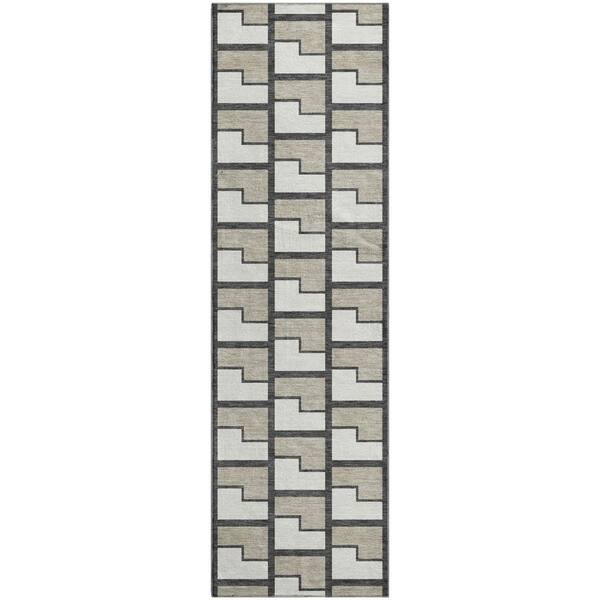 Mayfield Premium Machine Washable Abstract AMF2416 Ivory 2 ft. x 7 ft. Runner Rug