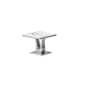 Eric 24 in. White Marble Square Top with Stainless Steel Base End Table