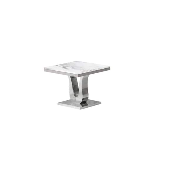 Best Quality Furniture Eric 24 in. White Marble Square Top with Stainless Steel Base End Table