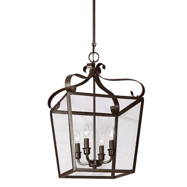 Generation Lighting Lockheart 13.75 in. W x 23.25 in. H 4-Light Heirloom Bronze Hall/Foyer Lantern Pendant with Clear Glass Panels