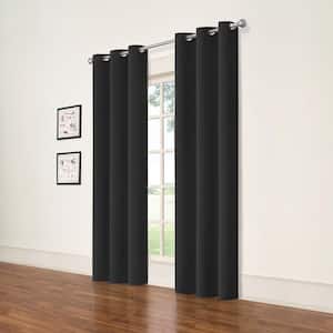 Darrell ThermaWeave Black Solid Polyester 37 in. W x 84 in. L Blackout Pair Grommet Curtain Panel