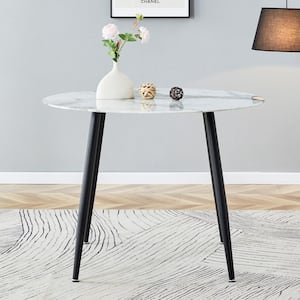 Modern Round White Faux Marble 41.34 in. 4-Legs Dining Table Seats for 6