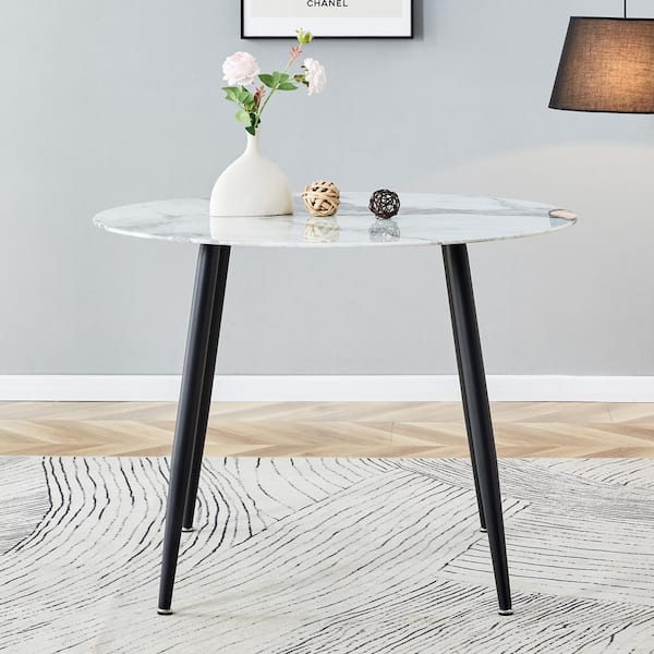 Polibi Modern Round White Faux Marble 4-Legs Dining Table Seats for 6 (40.00 in. L x 30.00 in. H)
