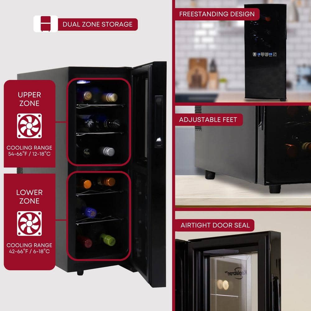 Black Thermoelectric Freestanding Dual Zone Wine Cooler with Interior Lighting