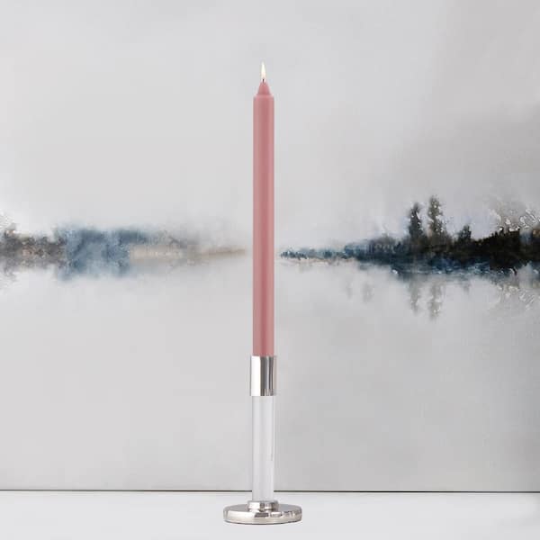 ROOT CANDLES Smooth Arista 12 in. Dusty Rose Pink Unscented Taper Candle (Set of 12)