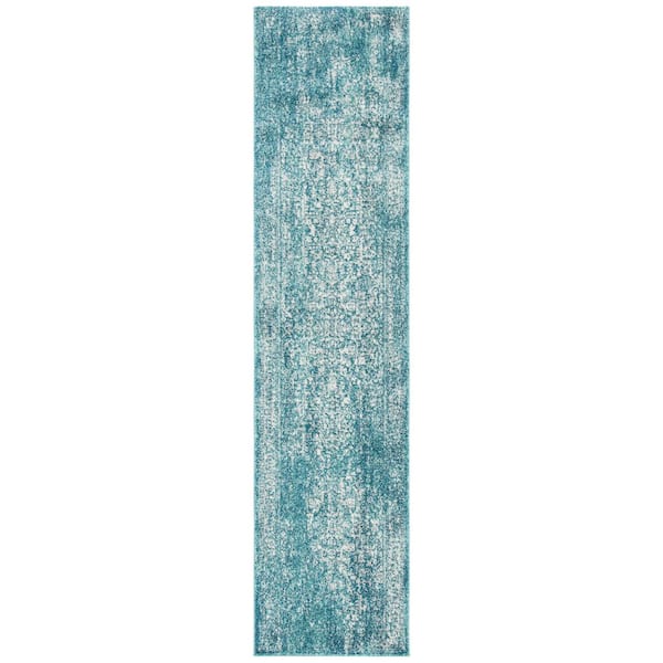 SAFAVIEH Evoke Blue/Ivory 2 ft. x 17 ft. Distressed Border Medallion Runner Rug