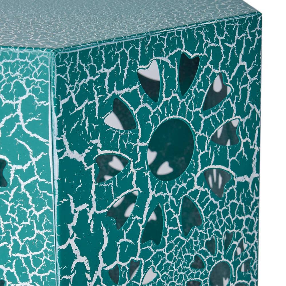 Teal Hexagon Iron Sunburst Outdoor Patio Side Table