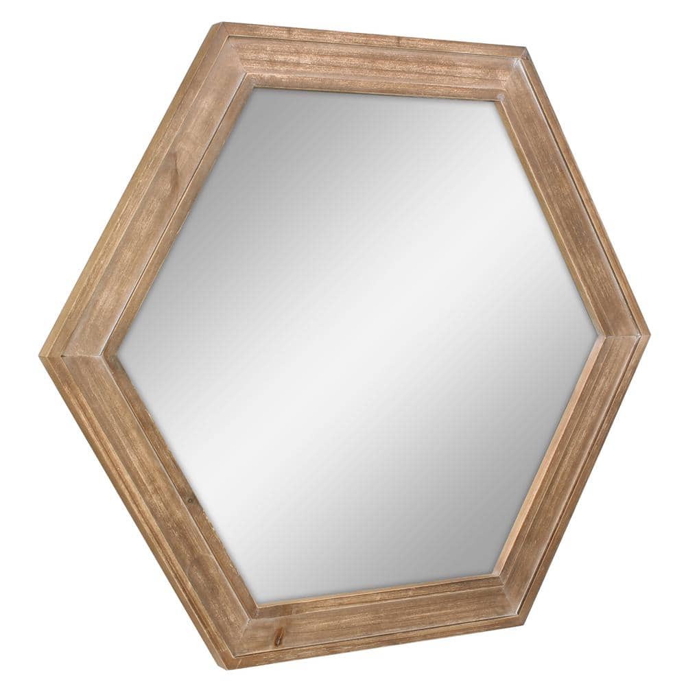 Rustic Hexagon 24" Natural Wood Frame Wall Mirror
