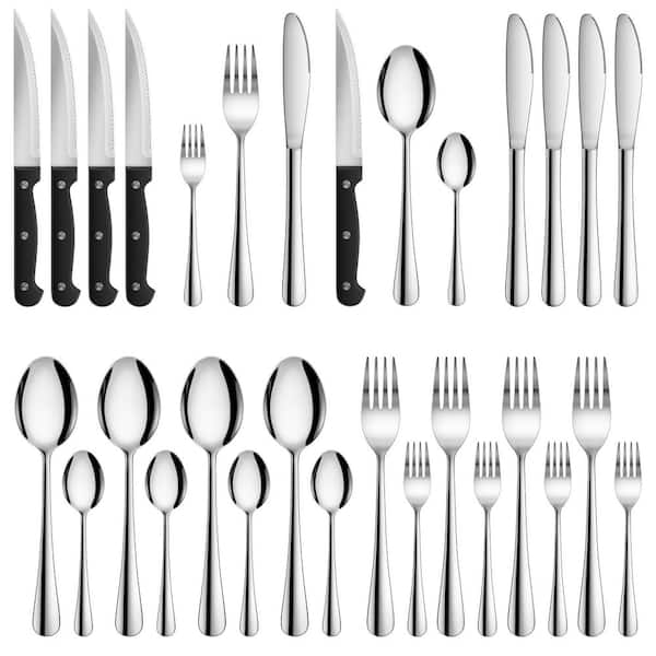 Velaze 24-Piece Silver 18/8-Stainless Steel Flatware Set Service for 4-Silverware Set Cutlery Set with Knives Forks and Spoons