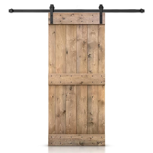 34 in. x 84 in. Mid-Bar Light Brown Stained Assembly Required Wood Interior Sliding Barn Door with Hardware Kit