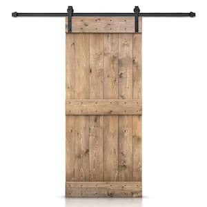 38 in. x 84 in. Mid-Bar Series Light Brown DIY Knotty Pine Wood Interior Sliding Barn Door with Hardware Kit