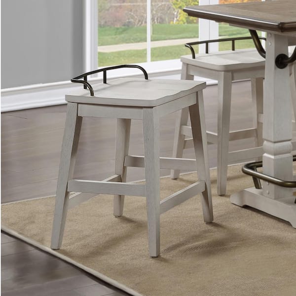 Pendleton 24 in. Ivory Backless Wood Frame Bar Stool with Wood Seat Set of 1
