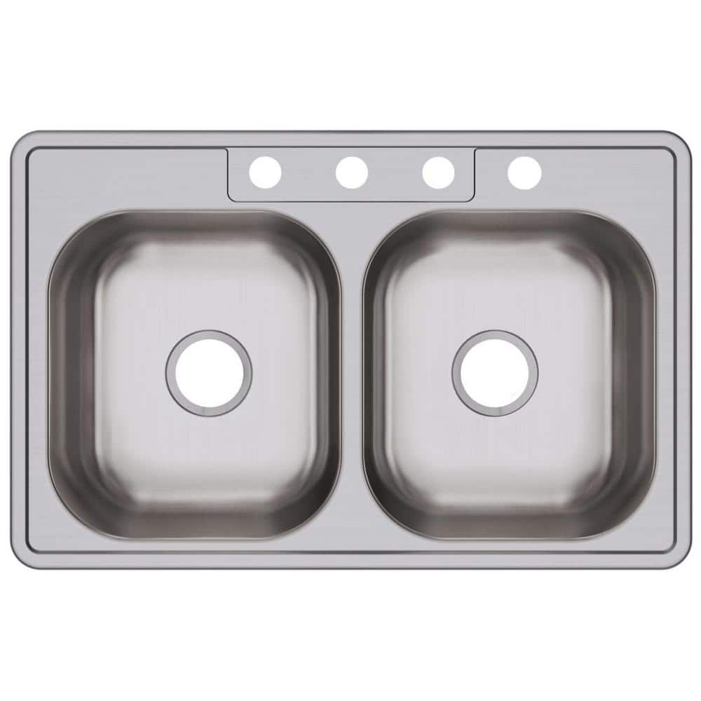 Dayton 33" Satin Nickel Double Bowl Drop-In Stainless Steel Sink