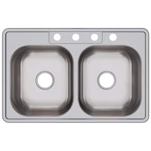 33 in. Drop-in Double Bowl 22-Gauge Stainless Steel Kitchen Sink Only