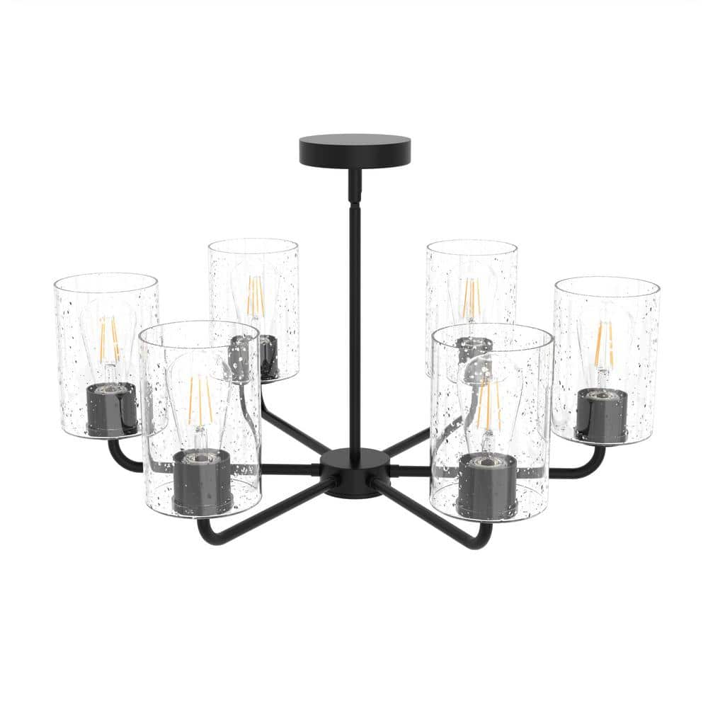 28 in. 6-Light Black Modern Semi-Flush Mount Pendant Lighting, Adjustable Height with Glass Shades for Dining Room price history on PriceWatchPro