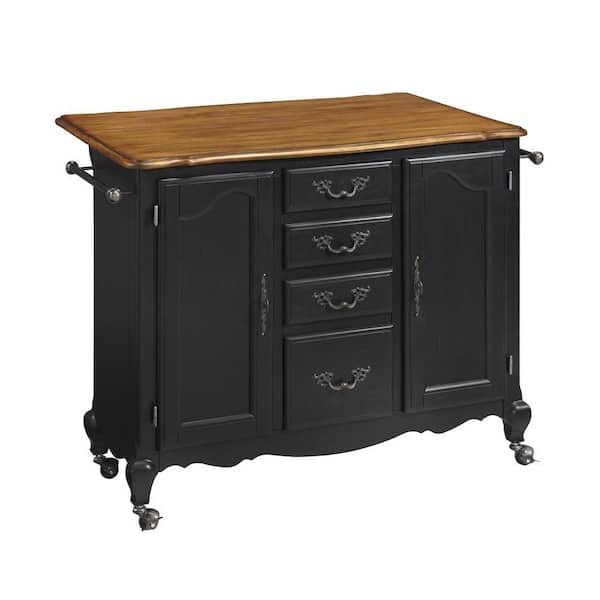 Home Styles French Countryside Oak and Rubbed Black Wooden Drop Leaf Kitchen Work Center