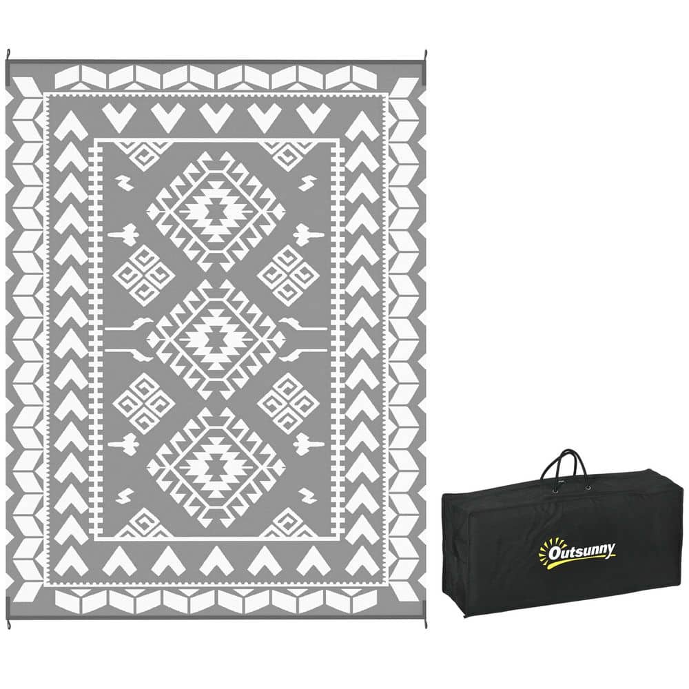 Gray and White Rhombus Patchwork 9 ft. x 12 ft. Waterproof Plastic Reversib