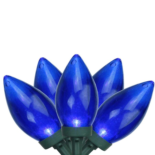 Set of 25 Blue LED C9 Christmas Lights - Green Wire