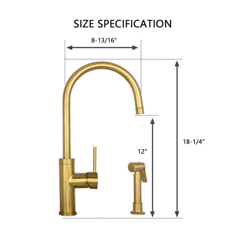 Brushed Gold Brass Single Handle Kitchen Faucet with Side Spray