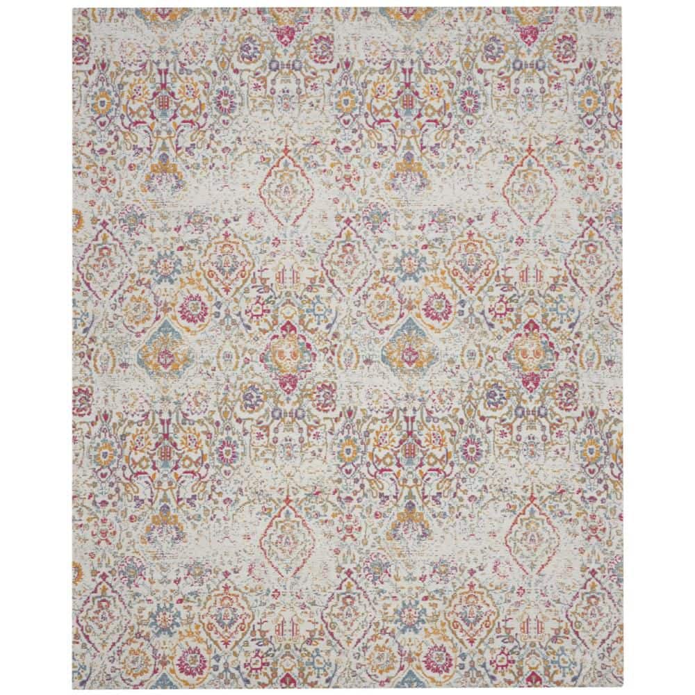 Red Yellow Rugs HomeRoots 8 ft. x 10 ft. Red and Yellow Damask Distressed Area Rug ...