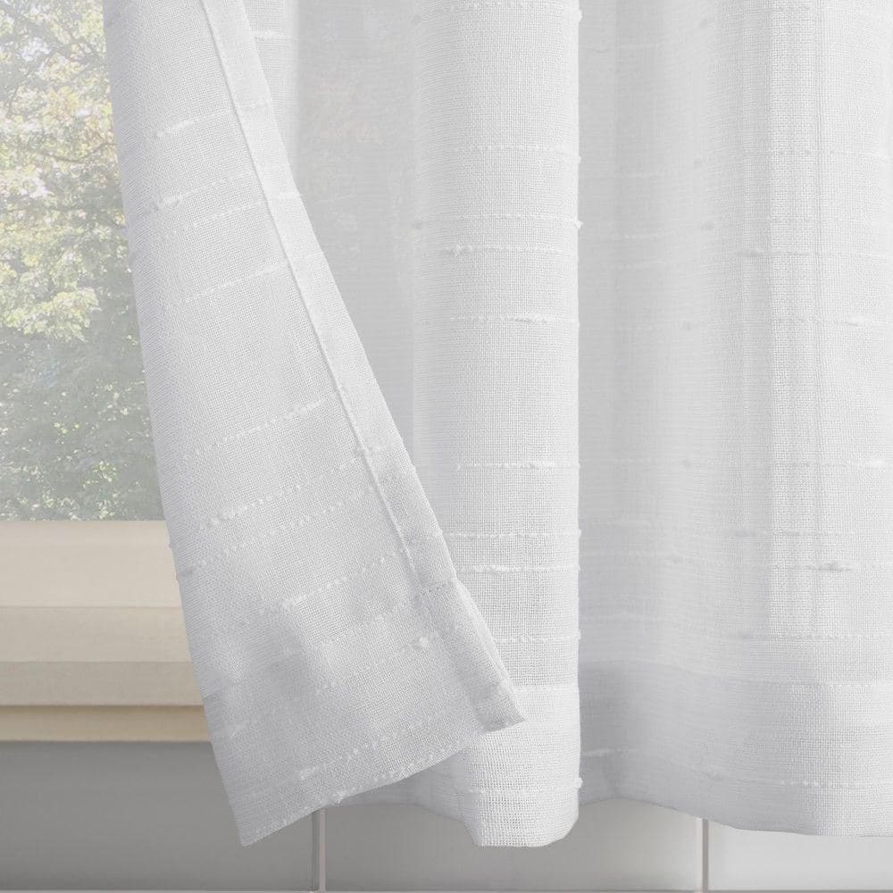 White Sheer Linen Blend Rod Pocket Kitchen Valance