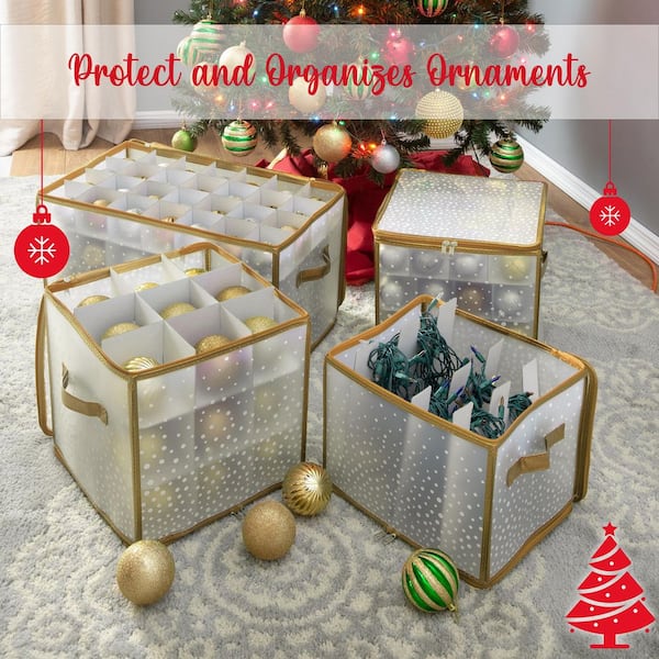 Christmas Ornament Storage Box - 12 x 12 Inch, 4-Layer Ornament Storage  Container Fits Up To 64 Christmas Balls - Heavy-Duty Polyester Ornaments
