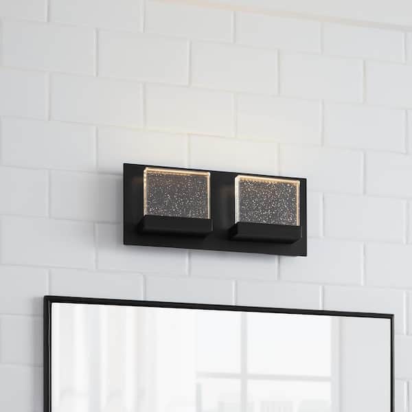 Home Decorators Collection Alberson 12.2 in. W 2-Lights Matte Black Integrated LED Bathroom Vanity Light Bar