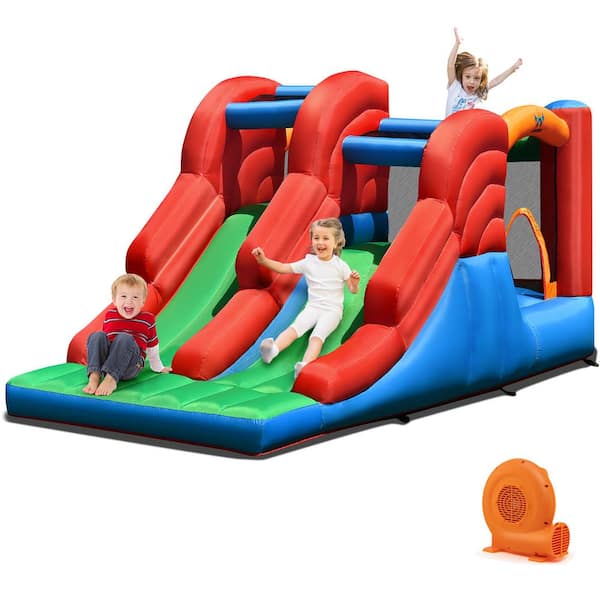 Costway Inflatable Bounce House 3-in-1 Dual Slides Jumping Castle Bouncer with 550-Watt Blower