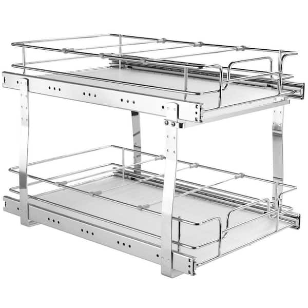 2-Tier 14"W x 21"D Pull-Out Cabinet Organizer-Chrome Steel Slide-Out Shelves