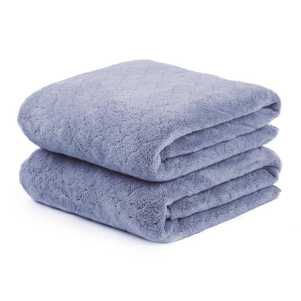 タオル VALLAD ITEM BATHTOWEL JML Blue Polyester Velvet Grid Bath Towel (Set of 2) Fleece02