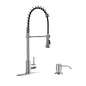 Single Handle Pull Down Sprayer Kitchen Faucet with Dual Function Sprayhead in Brushed Nickel