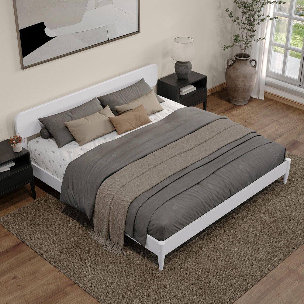 Florence White King Solid Wood Low Profile Platform Bed