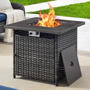 30 in. 50000 BTU Rectangular Gray Rattan Propane Outdoor Fire Pit Table with Lava Stone