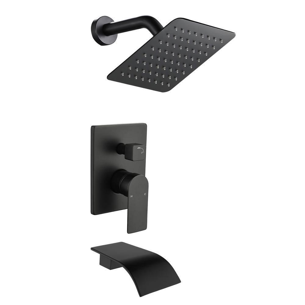Single Handle 1-Spray Waterfall Tub and Shower Faucet 2.5 GPM with 8 in. Square Shower Head in Black Valve Included price history on PriceWatchPro