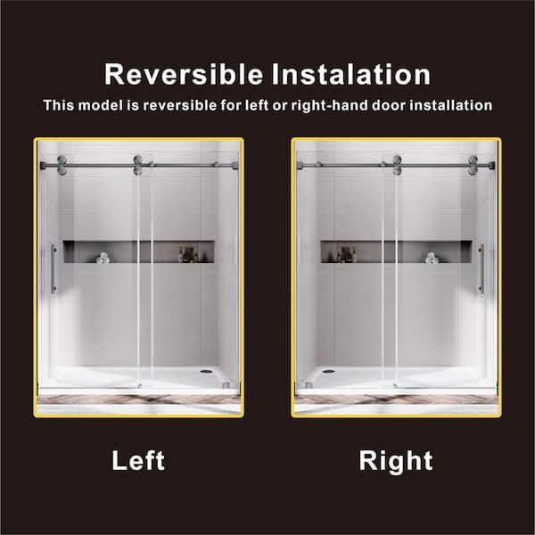 UKS04 56 to 60 in. W x 80 in. H Sliding Frameless Shower Door in Space Gray, Enduro Shield 3/8 in. Acid-Etch Glass