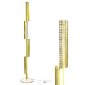 Callie 65 in. Antique Brass Modern & Contemporary 4-Light 3-Way Dimming LED Floor Lamp with Brass Metal Cylinder Shades