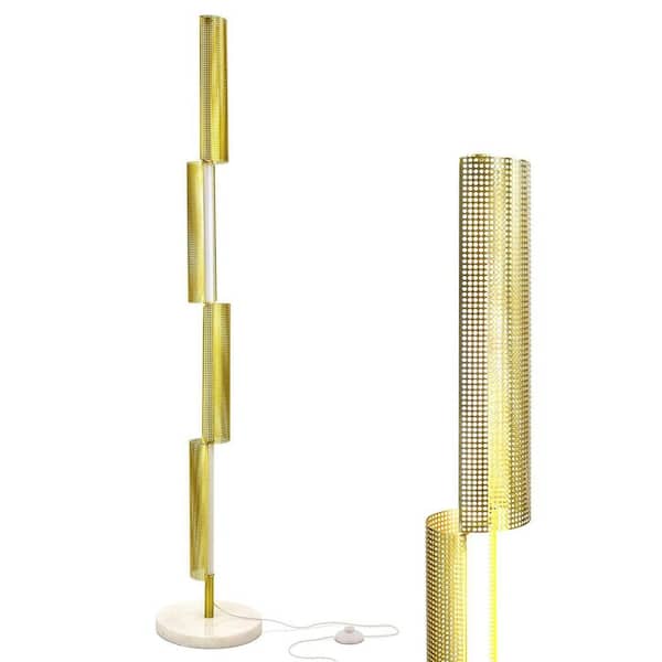 Brightech Callie 65 in. Antique Brass Modern & Contemporary 4-Light 3-Way Dimming LED Floor Lamp with Brass Metal Cylinder Shades