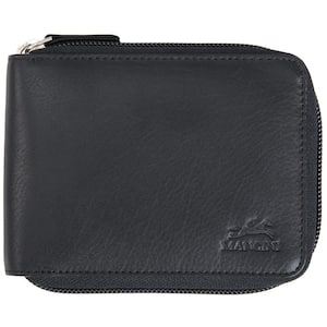 Monterrey Collection Black Leather RFID Secure Zippered Wallet with Removable Passcase