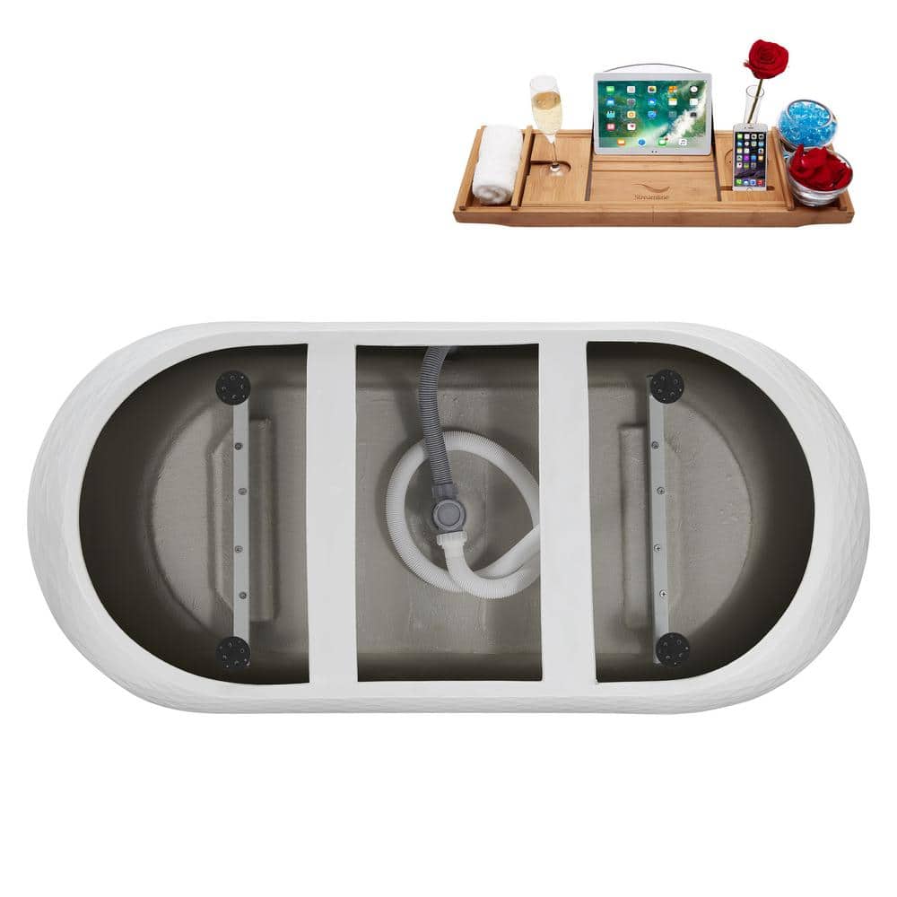 59" Glossy White Acrylic Freestanding Soaking Tub with Tray