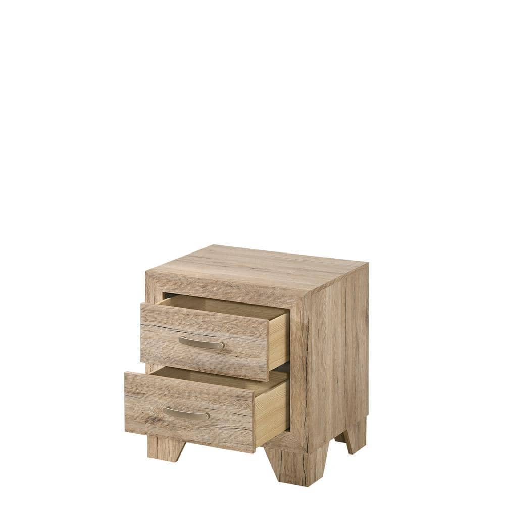 Natural Washed Oak 2-Drawer Wooden Nightstand