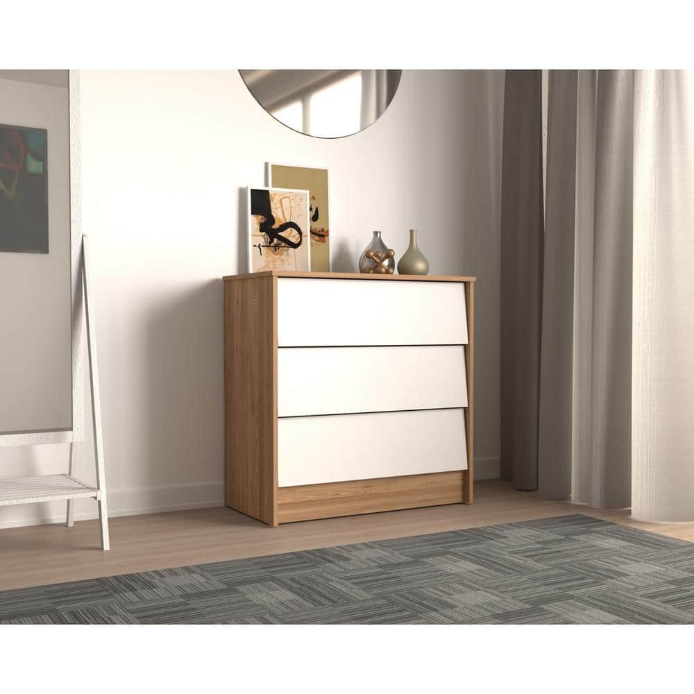 Amaretto Oak and White 3-Drawer Horizontal Dresser