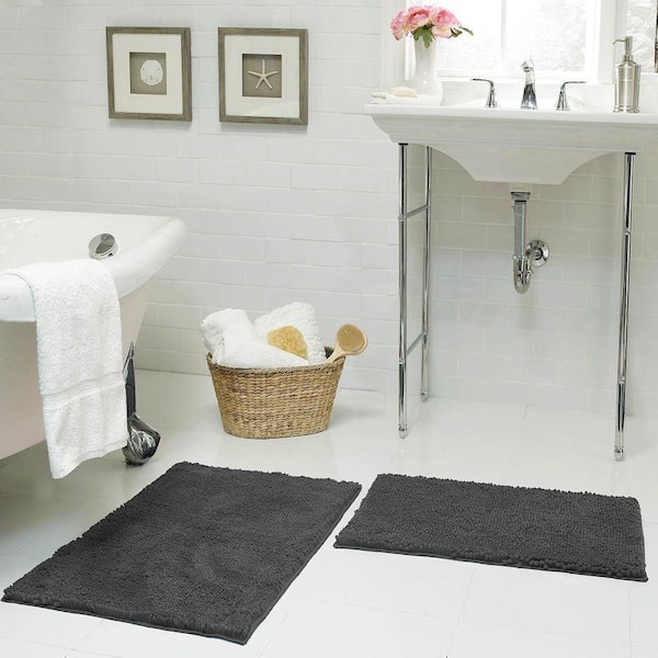 Lleyton 3pcs Chenille Plush Bathroom Rug Set Eider & Ivory Color: Dark Gray